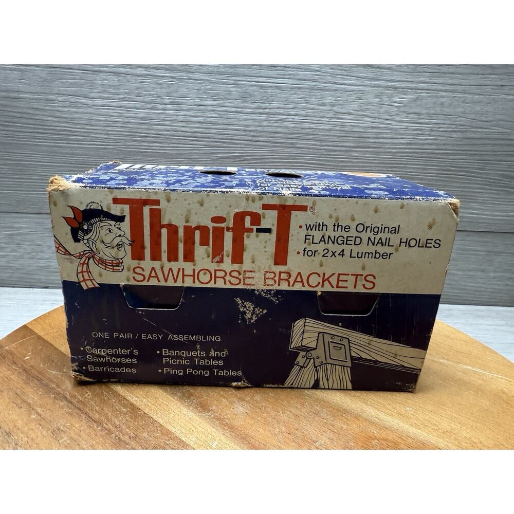 Vintage Metal THRIFT-T SAWHORSE BRACKETS NIB Flanged Nail Hole 2x4 Lumber